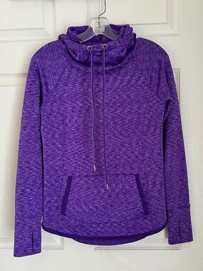 Athleta Tranquility Hoodie Fleece Pullover Funnel Neck Space Dye Purple, XXS